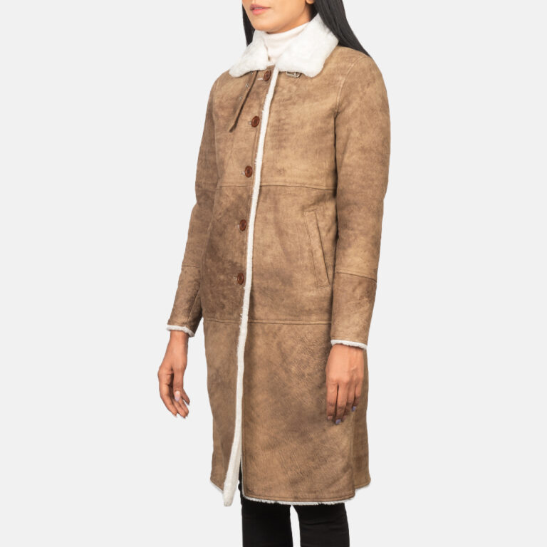 Womens Alina Shearling Brown Leather Coat Side Pose-3-1652251962954